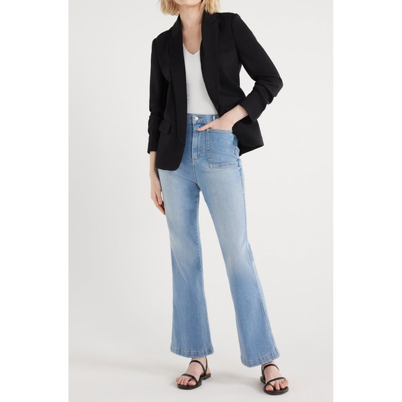 Scoop Womens Blazer Size S Black Scuba Knit Stretch Scrunch Sleeves Knit Comfort - Picture 4 of 6